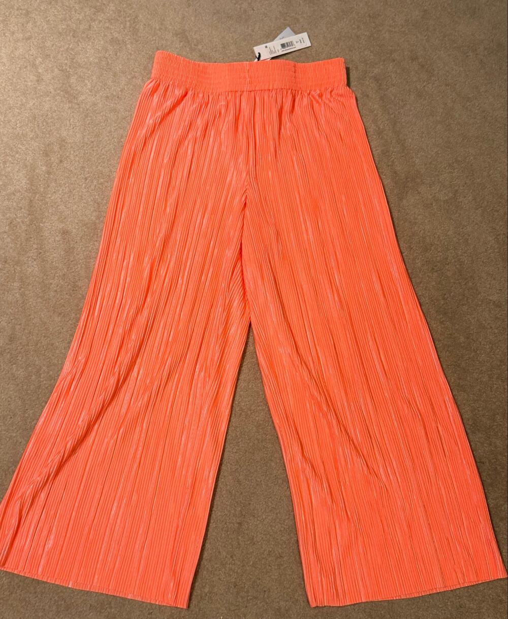 Alice + Olivia Neon Peach Pleated Wide Leg Pants Size S NWT $225